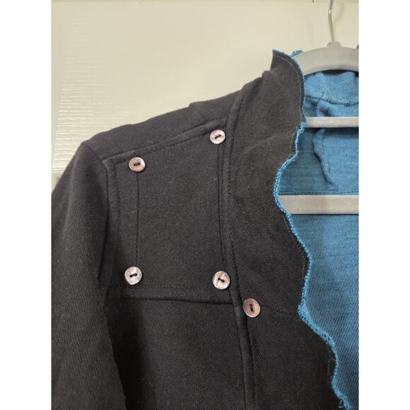 Parsley & Sage Reversible Aqua Blue Black Artsy Boho Knit Cardigan Size Medium - Picture 11 of 16